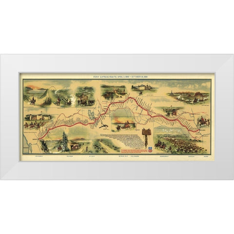 Pony Express Route April 3, 1860 White Modern Wood Framed Art Print by Jackson