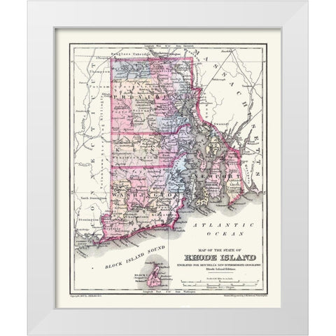 Rhode Island - Mitchell 1877 White Modern Wood Framed Art Print by Mitchell