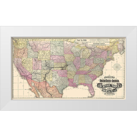 Atchison, Topeka and Santa Fe Railroad 1881 White Modern Wood Framed Art Print by Rand McNally