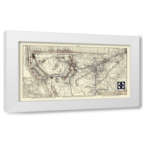 Santa Fe Railroad, Chicago to California 1904 White Modern Wood Framed Art Print by Poole