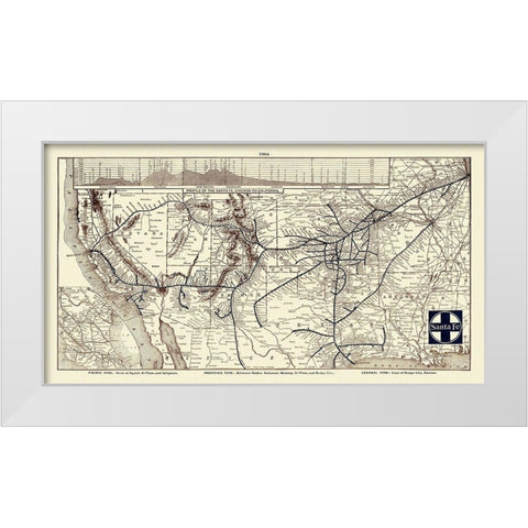 Santa Fe Railroad, Chicago to California 1904 White Modern Wood Framed Art Print by Poole
