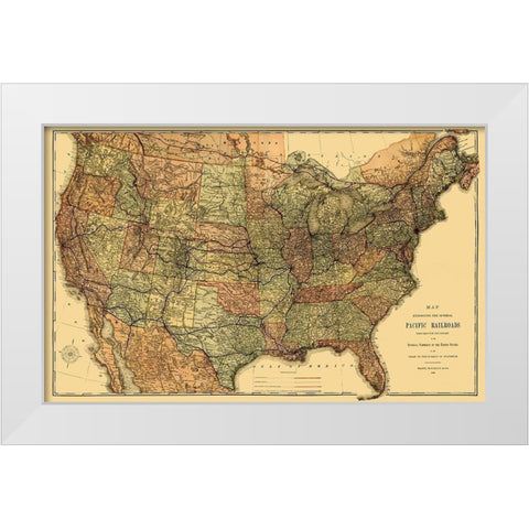 Pacific Railroads - Rand McNally 1883 White Modern Wood Framed Art Print by Rand McNally