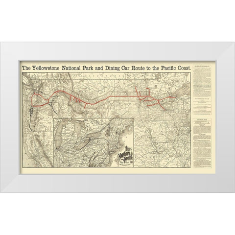 Northern Pacific Railroad, Yellowstone Route 1897 White Modern Wood Framed Art Print by Rand McNally