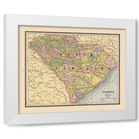 South Carolina, United States - Cram 1888 White Modern Wood Framed Art Print by Cram