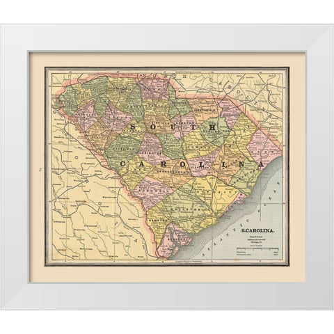 South Carolina, United States - Cram 1888 White Modern Wood Framed Art Print by Cram
