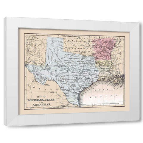 Louisiana, Texas, Arkansas - Mitchell 1877 White Modern Wood Framed Art Print by Mitchell