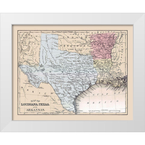 Louisiana, Texas, Arkansas - Mitchell 1877 White Modern Wood Framed Art Print by Mitchell
