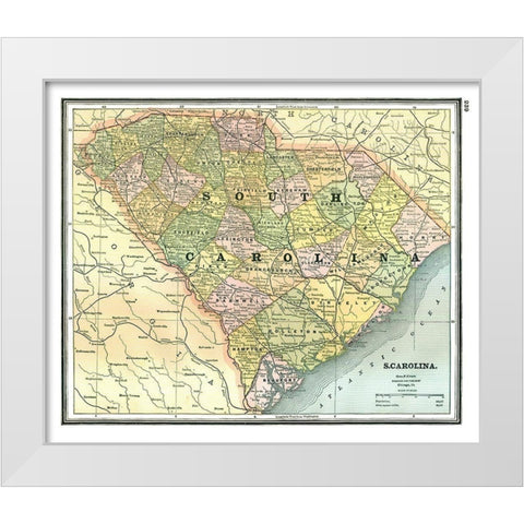 South Carolina - Johnson 1888 White Modern Wood Framed Art Print by Johnson