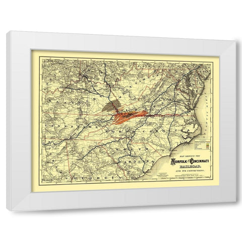 Norfolk and Cincinnati Railroad - Colton 1882 White Modern Wood Framed Art Print by Colton