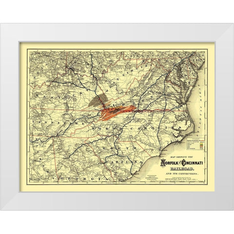 Norfolk and Cincinnati Railroad - Colton 1882 White Modern Wood Framed Art Print by Colton