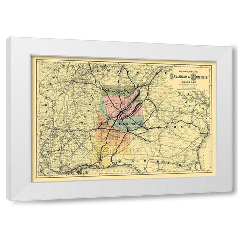 Savannah and Memphis Railroad - Colton 1872 White Modern Wood Framed Art Print by Colton
