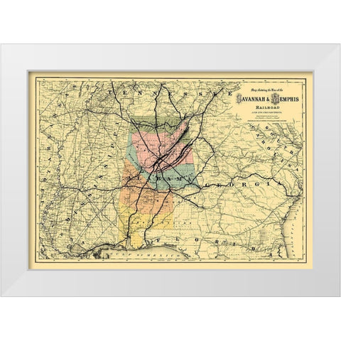 Savannah and Memphis Railroad - Colton 1872 White Modern Wood Framed Art Print by Colton