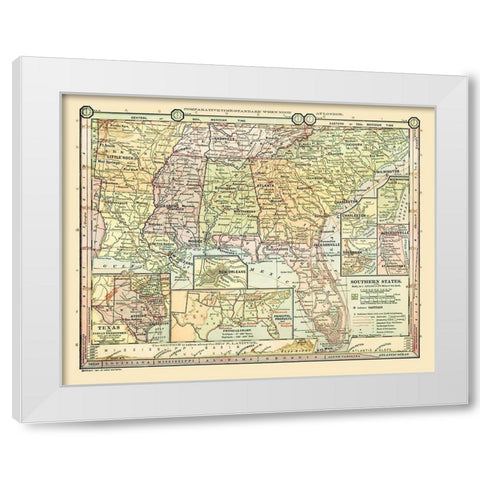 Southern States - Monteith 1882 White Modern Wood Framed Art Print by Monteith