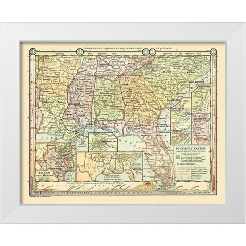 Southern States - Monteith 1882 White Modern Wood Framed Art Print by Monteith