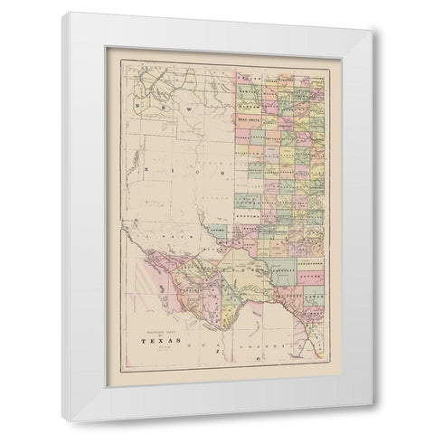 Western Texas - Cram 1892 White Modern Wood Framed Art Print by Cram