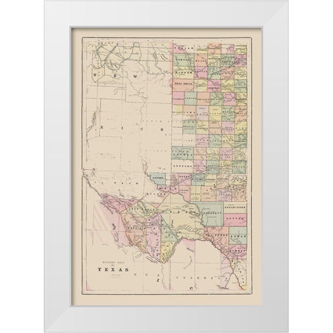 Western Texas - Cram 1892 White Modern Wood Framed Art Print by Cram