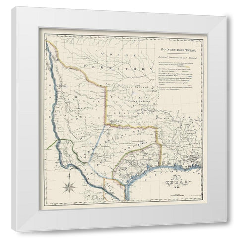 Texas Boundaries -1841 White Modern Wood Framed Art Print by Unknown