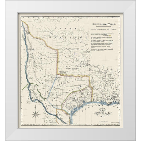 Texas Boundaries -1841 White Modern Wood Framed Art Print by Unknown