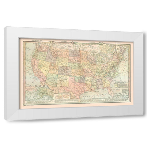 United States - Time Zones - Monteith 1882 White Modern Wood Framed Art Print by Monteith