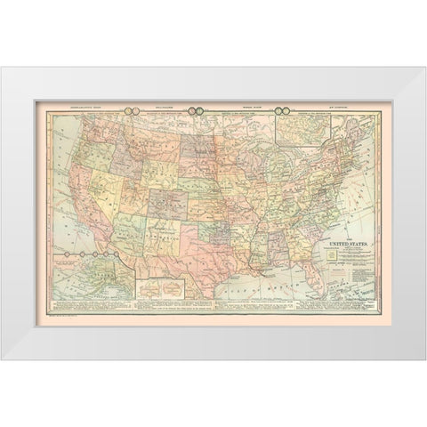United States - Time Zones - Monteith 1882 White Modern Wood Framed Art Print by Monteith