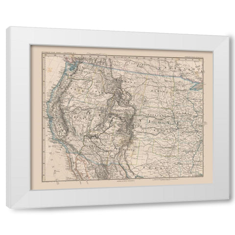 Western United States - Stieler 1885 White Modern Wood Framed Art Print by Stieler