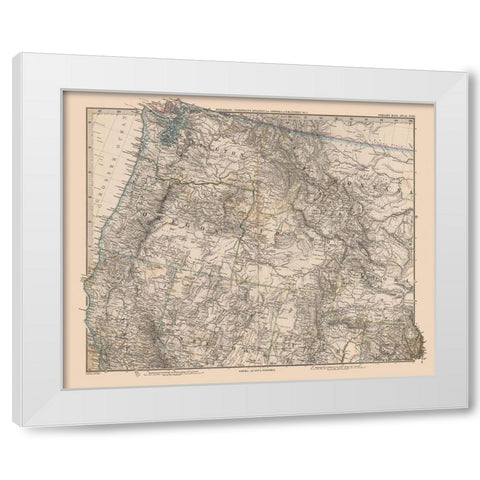 Northwest United States - Stieler 1885 White Modern Wood Framed Art Print by Stieler