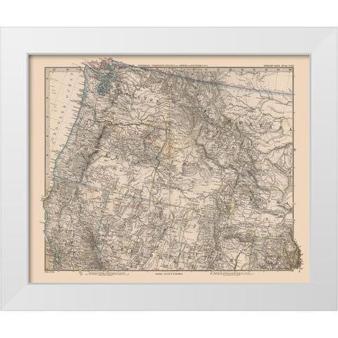 Northwest United States - Stieler 1885 White Modern Wood Framed Art Print by Stieler