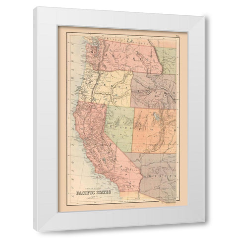 Pacific States of US - Black 1867 White Modern Wood Framed Art Print by Black