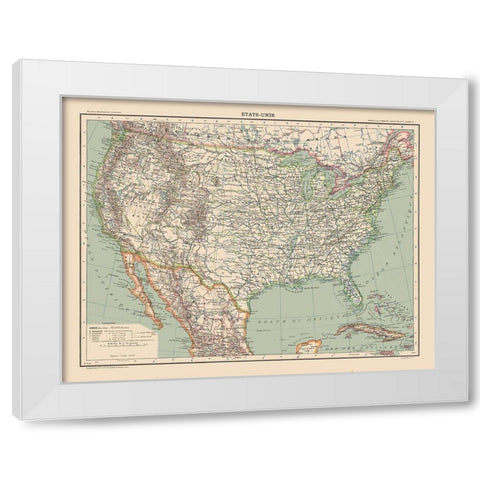 United States - Schrader 1908 White Modern Wood Framed Art Print by Schrader