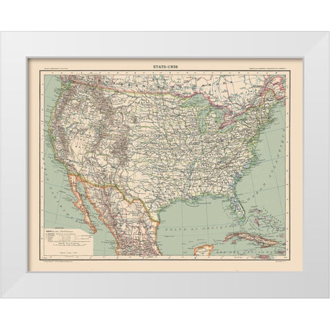 United States - Schrader 1908 White Modern Wood Framed Art Print by Schrader