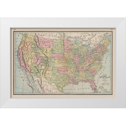 United States - Johnson 1888 White Modern Wood Framed Art Print by Johnson