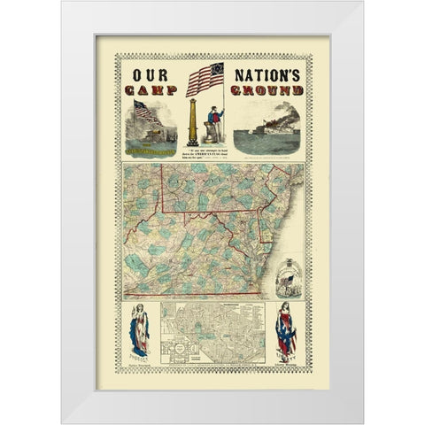 Pennsylvania, Virginia Campgrounds - Ensign White Modern Wood Framed Art Print by Ensign