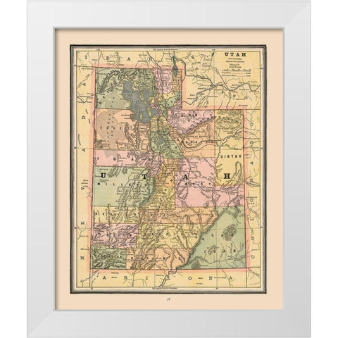 Utah, United States - Cram 1888 White Modern Wood Framed Art Print by Cram