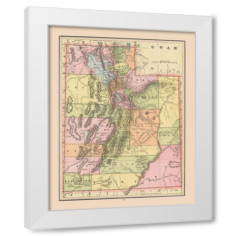 Utah - Cram 1892 White Modern Wood Framed Art Print by Cram