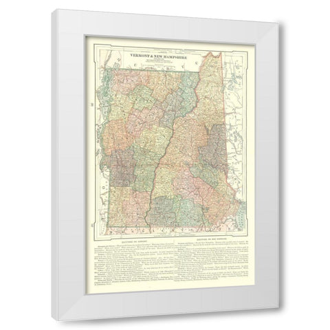 Vermont and New Hampshire - Monteith 1882 White Modern Wood Framed Art Print by Monteith