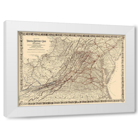 Virginia, Kentucky and Ohio Railroad 1881 White Modern Wood Framed Art Print by Colton