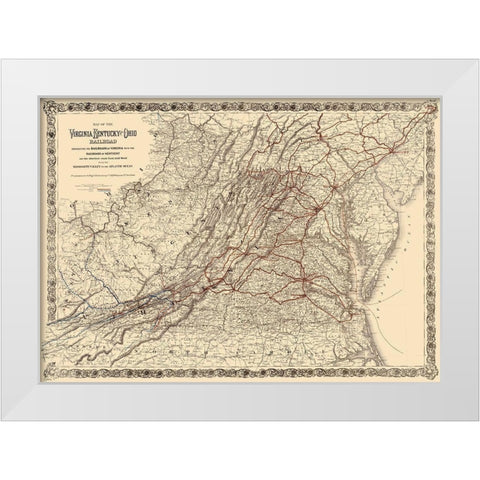 Virginia, Kentucky and Ohio Railroad 1881 White Modern Wood Framed Art Print by Colton