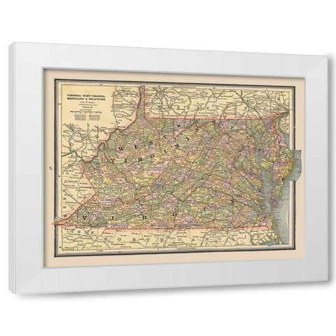 Virginia, West Virginia - Cram 1888 White Modern Wood Framed Art Print by Cram