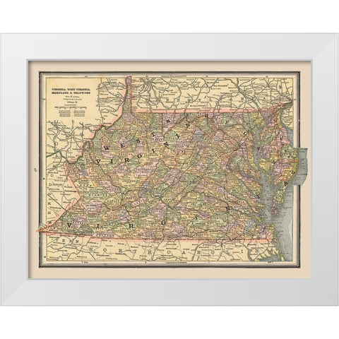 Virginia, West Virginia - Cram 1888 White Modern Wood Framed Art Print by Cram