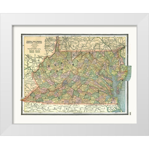 Virginia, Maryland, Delaware - Johnson 1888 White Modern Wood Framed Art Print by Johnson