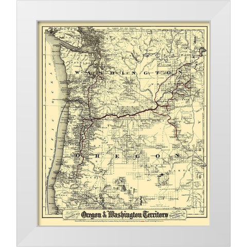 Oregon and Washington Territory - Colton 1880 White Modern Wood Framed Art Print by Colton