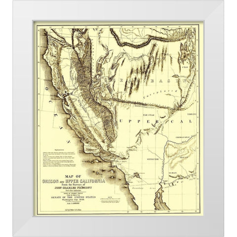 Oregon, Upper California - Preuss 1848 White Modern Wood Framed Art Print by Preuss