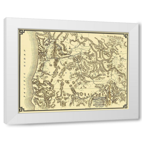 Washington and Oregon with Rail Routes - 1874 White Modern Wood Framed Art Print by Unknown