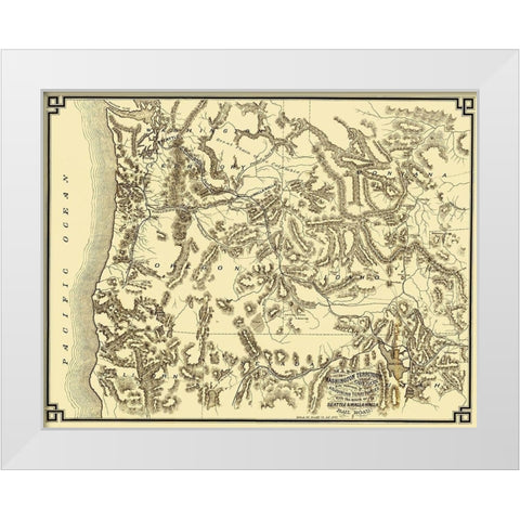 Washington and Oregon with Rail Routes - 1874 White Modern Wood Framed Art Print by Unknown