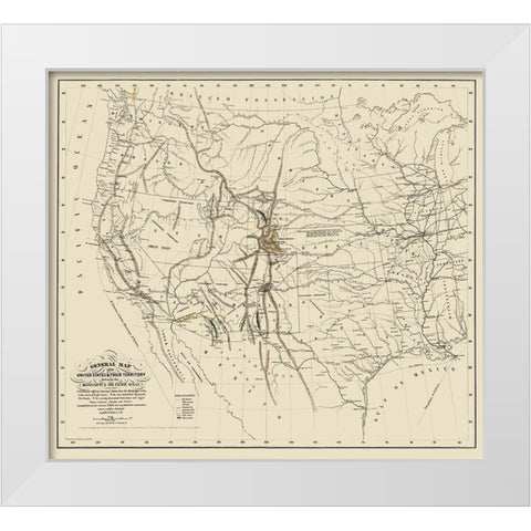 United States and Territories West of Mississippi White Modern Wood Framed Art Print by Mclean
