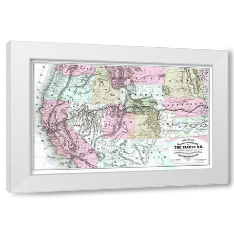 Pacific Railroad with Routes to California 1877 White Modern Wood Framed Art Print by Williams