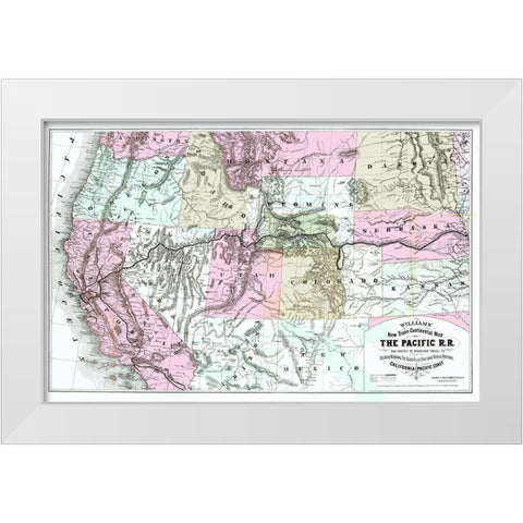 Pacific Railroad with Routes to California 1877 White Modern Wood Framed Art Print by Williams