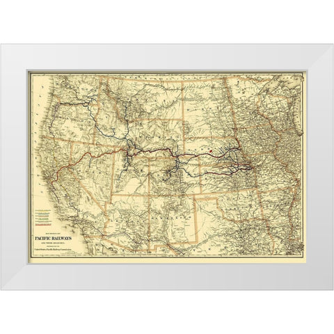 Pacific Railways - Colton 1887 White Modern Wood Framed Art Print by Colton