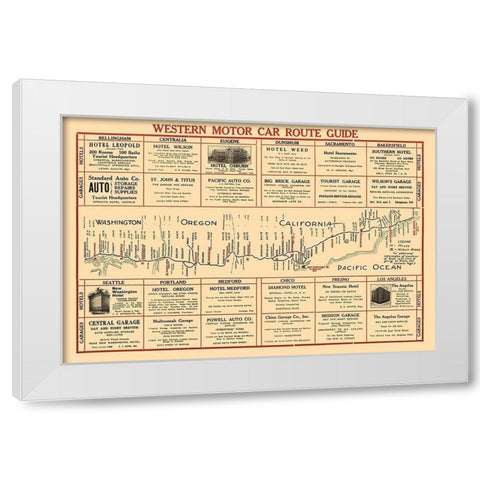 Western Motor Car Route Guide - 1915 White Modern Wood Framed Art Print by Unknown
