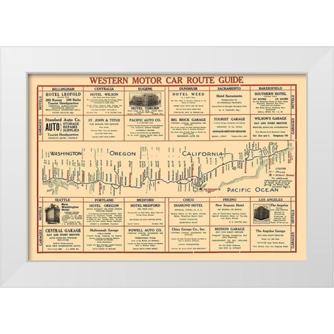 Western Motor Car Route Guide - 1915 White Modern Wood Framed Art Print by Unknown